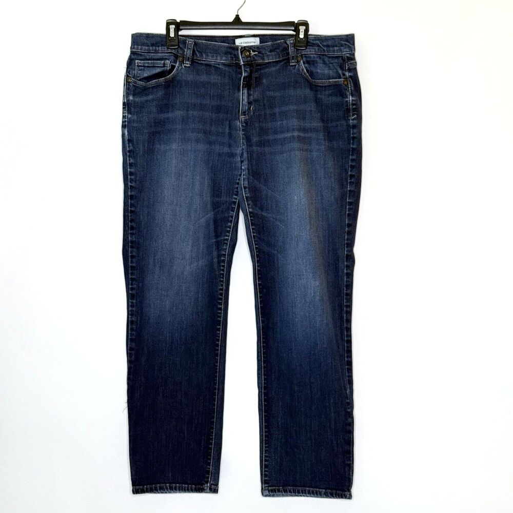 LIZ CLAIBORNE Boyfriend Denim Jeans Women's 16 Dark Blue Straight Leg Stretch